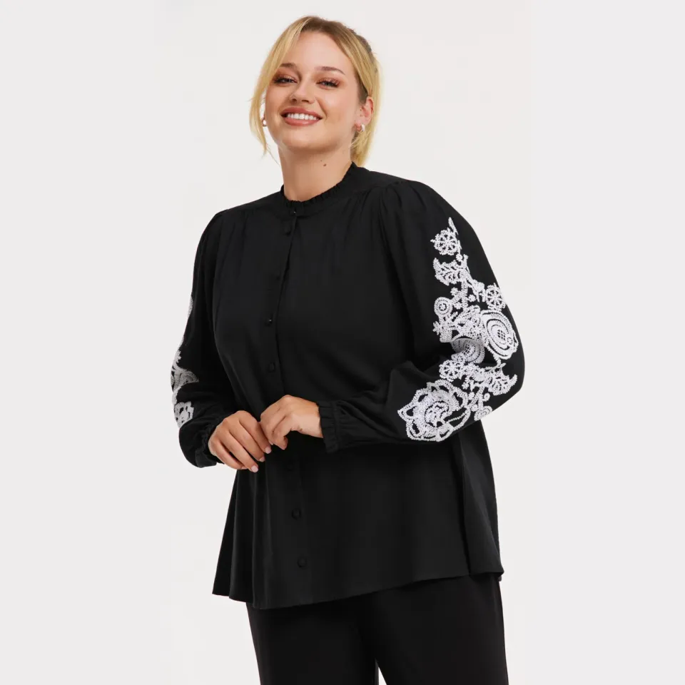 Yoek Twill blouse zwart, foto 5