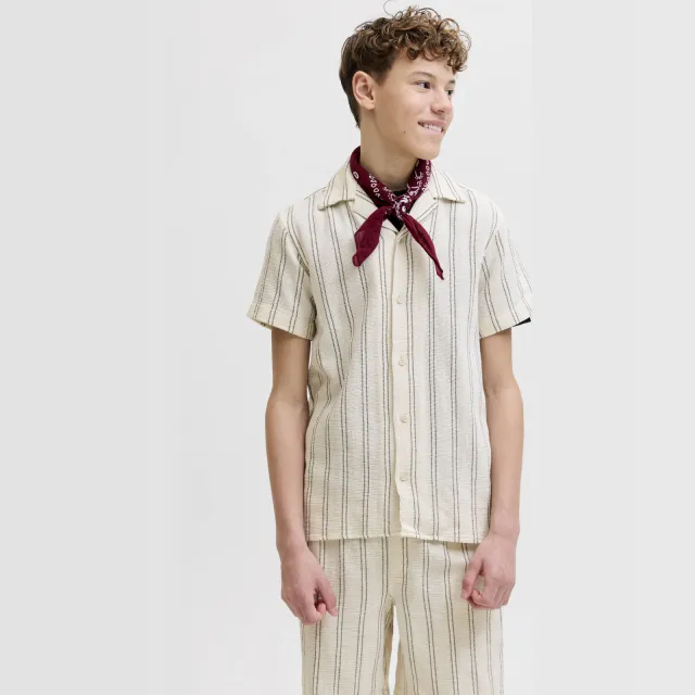 Jack & Jones JUNIOR relaxed casual overhemd ecru Ecru/bruin