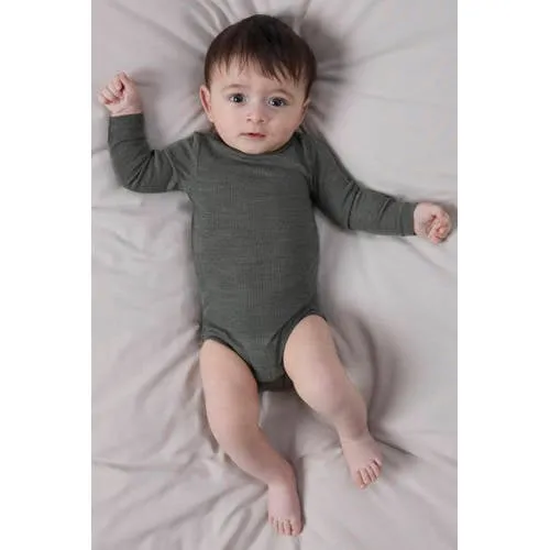 NAME IT BABY wollen gemêleerde romper - donkergroen, foto 3