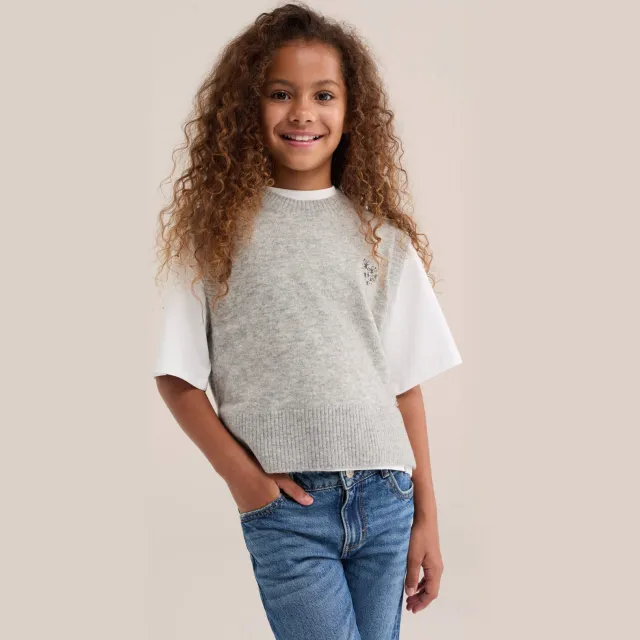 WE Fashion spencer met borduursels en wol - grijs