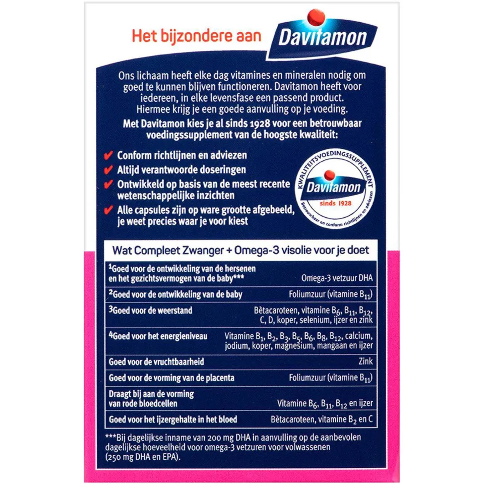 Davitamon Compleet Zwanger Omega-3 Visolie capsules - bij kinderwens & zwangerschap - 60 stuks, foto 3
