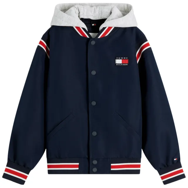Tommy Hilfiger winter bomberjack donkerblauw met capuchon donkerblauw/rood/grijs melange, foto 2