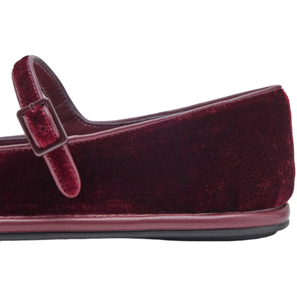 Mango TEEN fluwelen ballerina's - donkerrood, foto 8