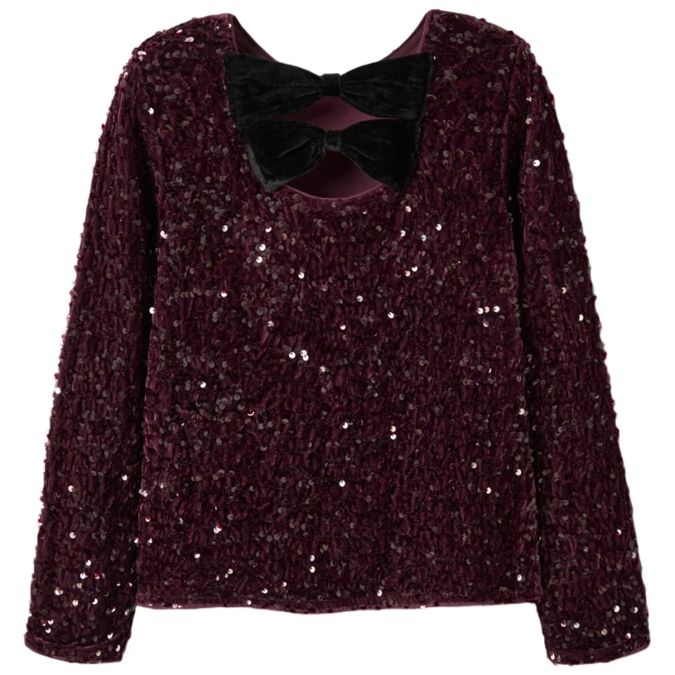 NAME IT KIDS rechtvallende blousetop met pailletten - wijnrood, foto 3