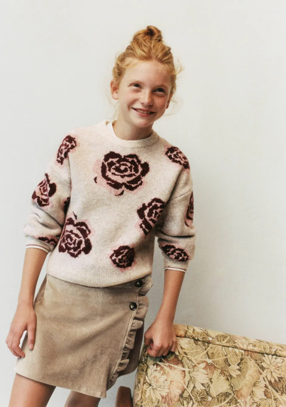Mango Kids corduroy skort met ruches - beige