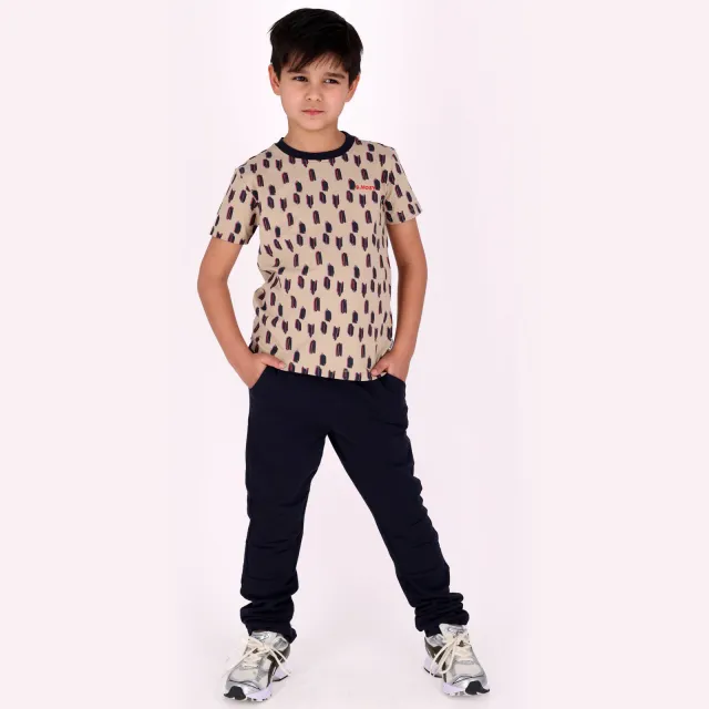 B.Nosy Timmy T-shirt beige Beige/donkerblauw/rood