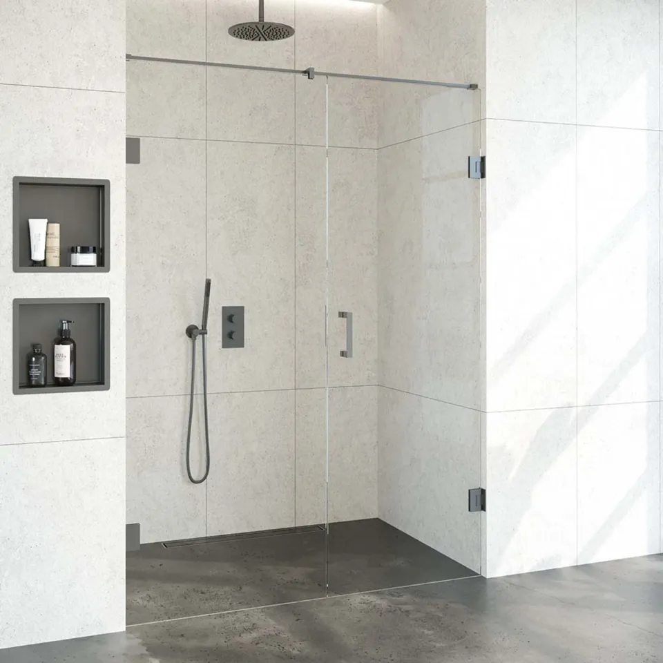 Sanitop BRAUER Void nisdeur 2-delig helder glas 150x200 omkeerbaar met draaideur 70 aan muur incl. glascoating PVD gunmetal, foto 2
