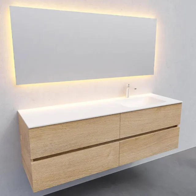 Boss & Wessing Badkamermeubel Solid Surface AQS Oslo 150x46 cm Rechts Wood Washed Oak 4 Laden Boss & Wessing Houtlook