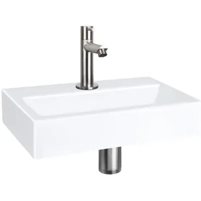 Differnz Fonteinset Mix&match Flat Keramiek Recht Mat Chroom Wit