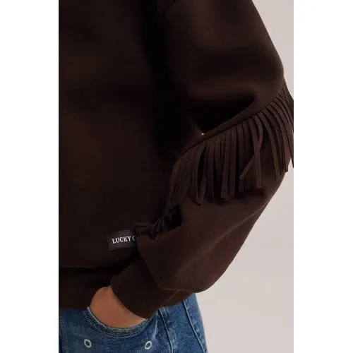 WE Fashion sweater met franjes - donkerbruin, foto 4