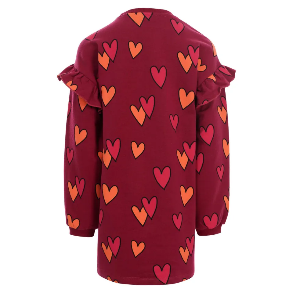 LOOXS little sweatjurk met ruches en hartjes donkerrood, foto 4