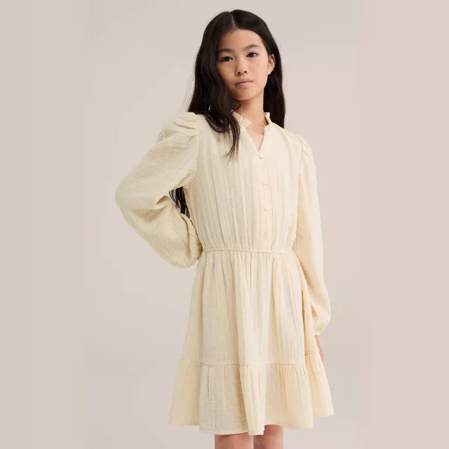 WE Fashion midi jurk met plooien beige