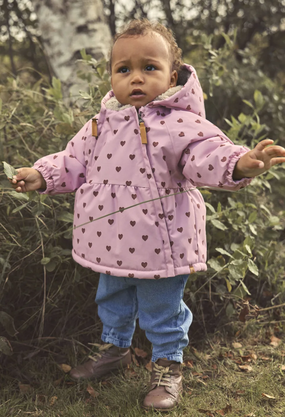 Lil' Atelier Baby winterjas met hartjes roze