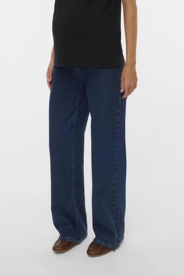 Mamalicious low waist zwangerschaps wide leg jeans dark blue denim, foto 4