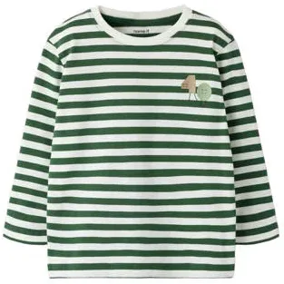 NAME IT MINI gestreepte longsleeve groen wit Groen/wit