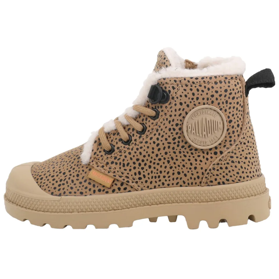 Palladium Peuter/kleuter leren veterschoenen met profielzool en dierenprint - bruin/beige, foto 3