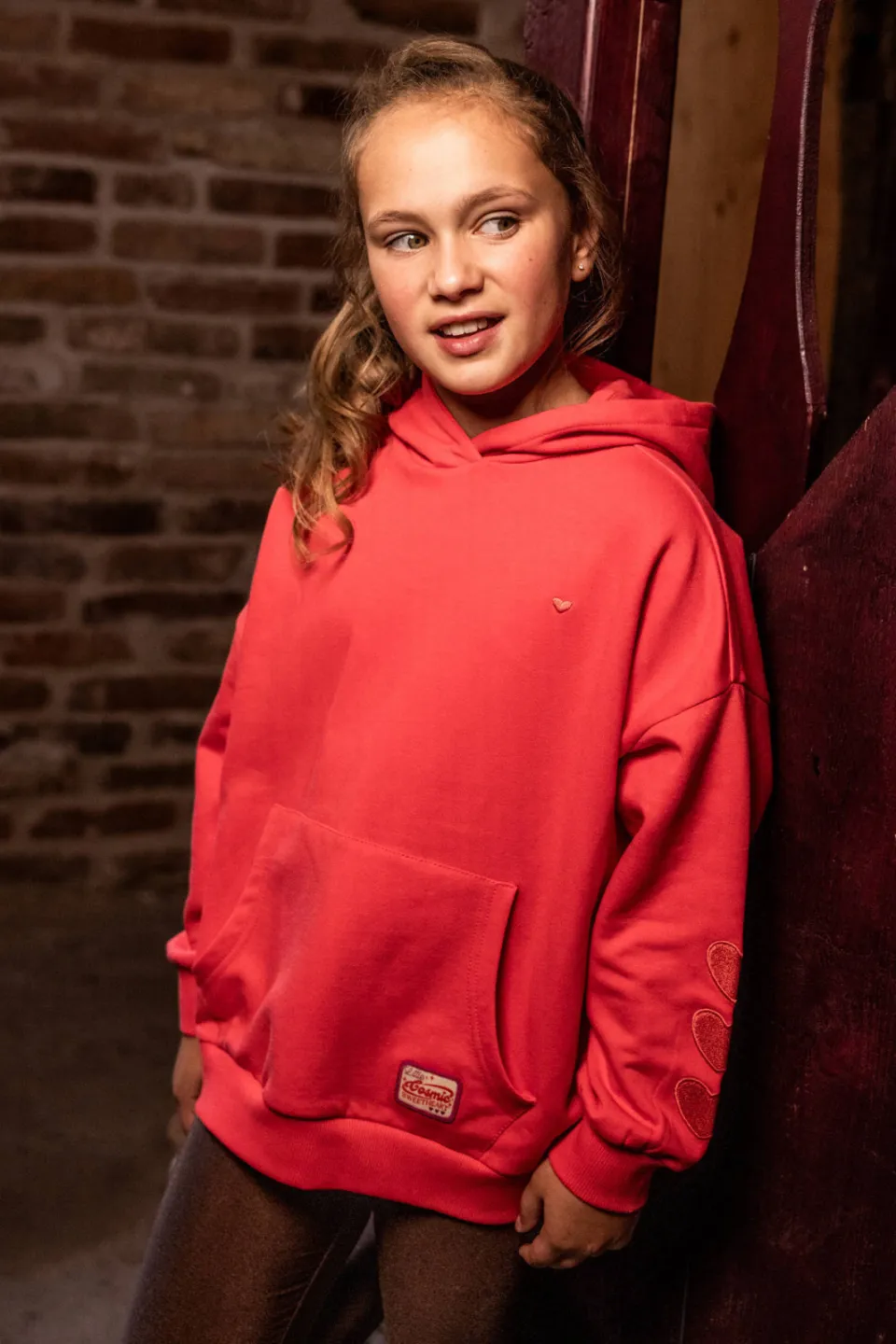 LOOXS little oversized hoodie met borduursels en backprint - koraalrood, foto 4