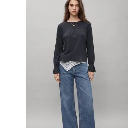Mango longsleeve met ruches antraciet, foto 3