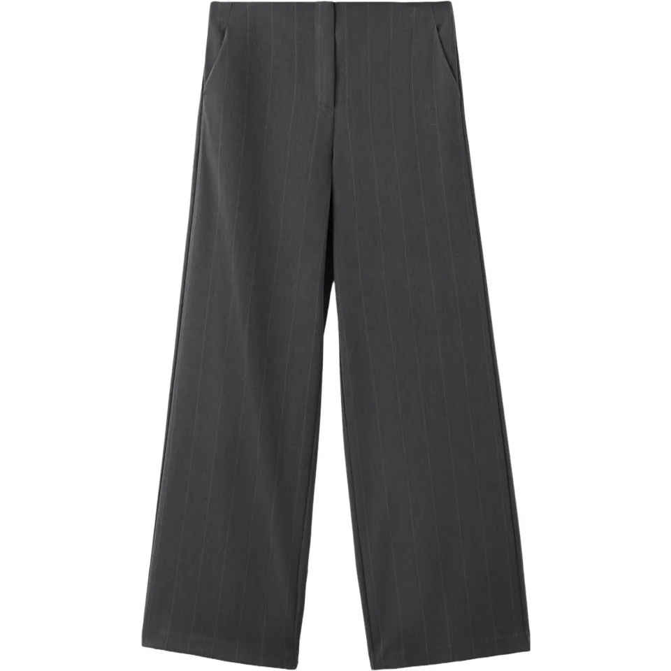 Mango wide leg pantalon met krijtstreep grijs, foto 2