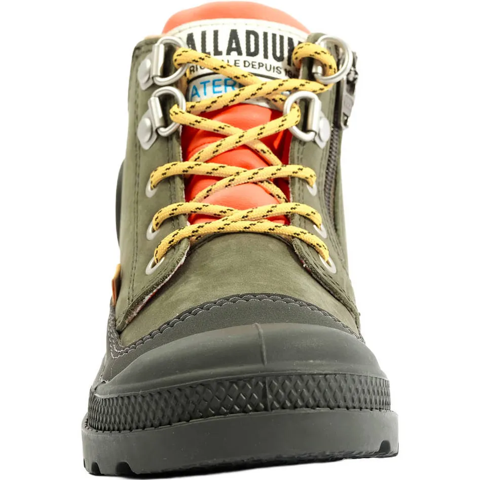 Palladium leren veterschoenen met profielzool - donkergroen/oranje, foto 4
