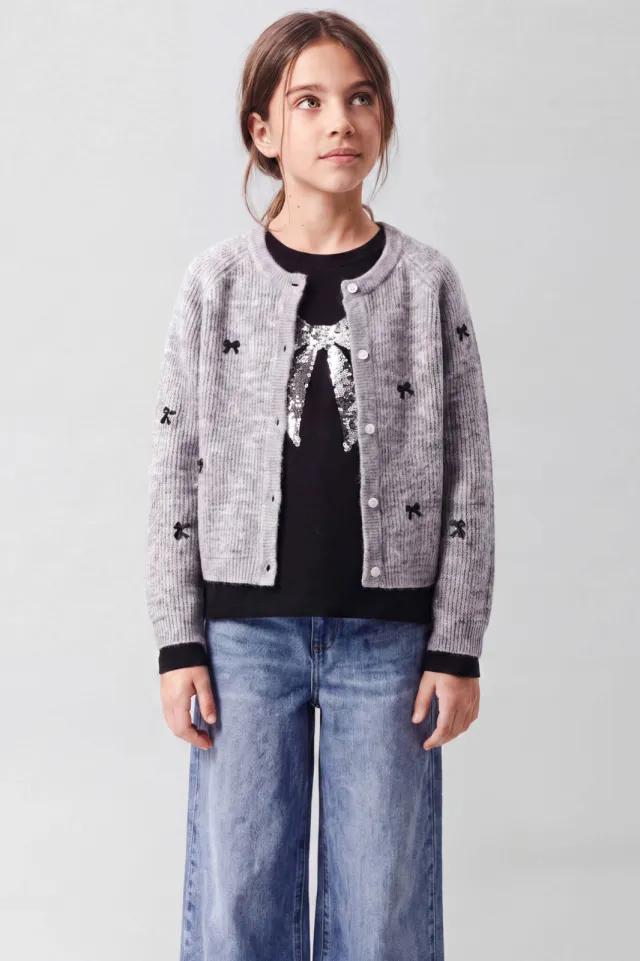 NAME IT KIDS rechtvallend gebreid vest met print - grijs Grijs melange
