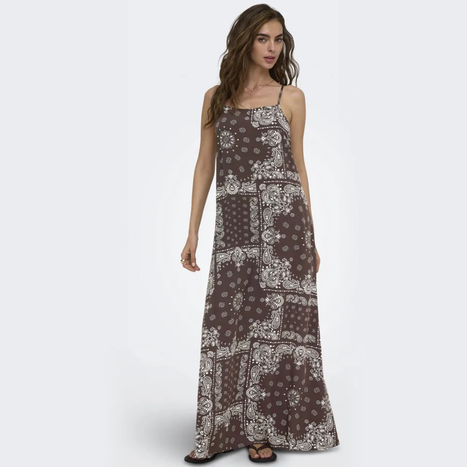 Only AMBEL maxi jurk bruin bruin / wit
