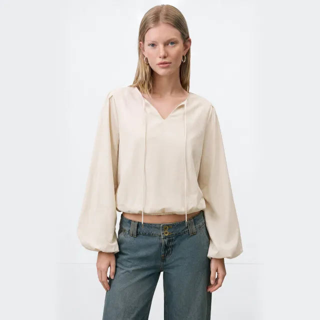 Mango blousetop beige met kordel, foto 4