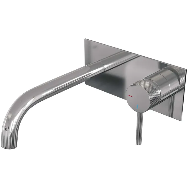Brauer Inbouw Wastafelmengkraan Brauer Chrome Carving Coldstart Gebogen Uitloop Ronde Hendel Rechts Chroom Met Afdekplaat