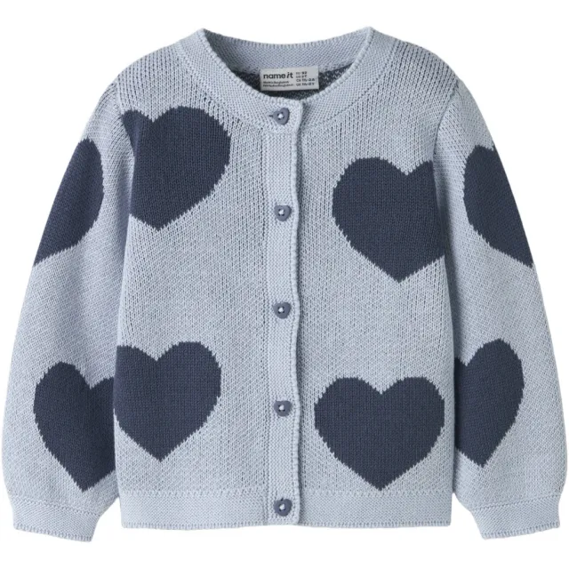 NAME IT MINI katoenen gebreid vest met hartjes - blauw Blauw/donkerblauw