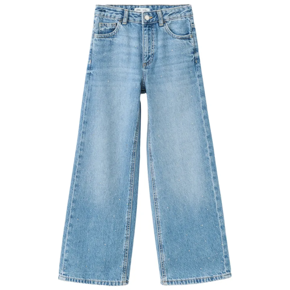 Mango Kids high wide leg jeans met strass-steentjes - blauw, foto 2