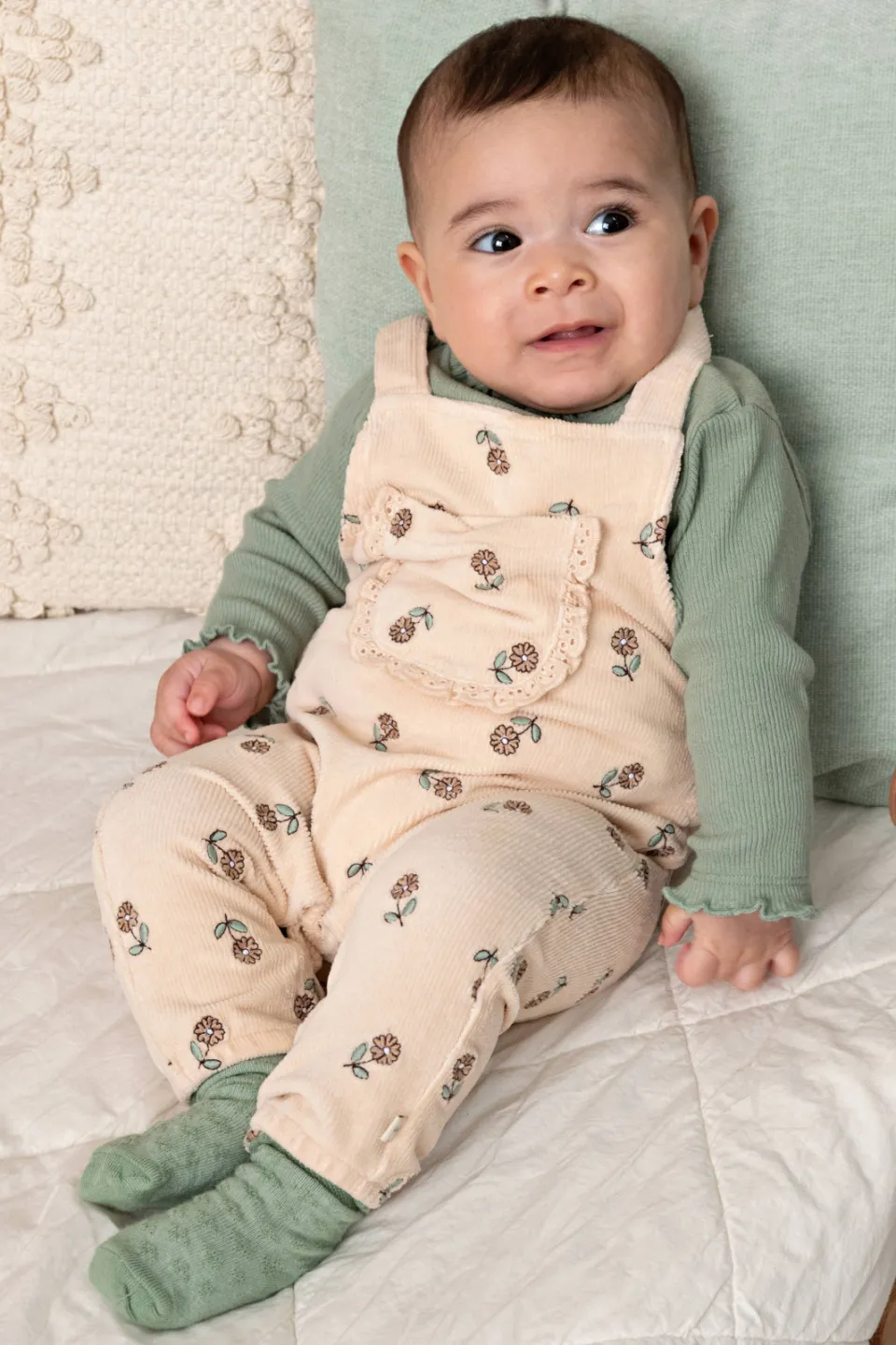 Feetje Lucky Bloombird tuinbroek beige Creme/beige/groen