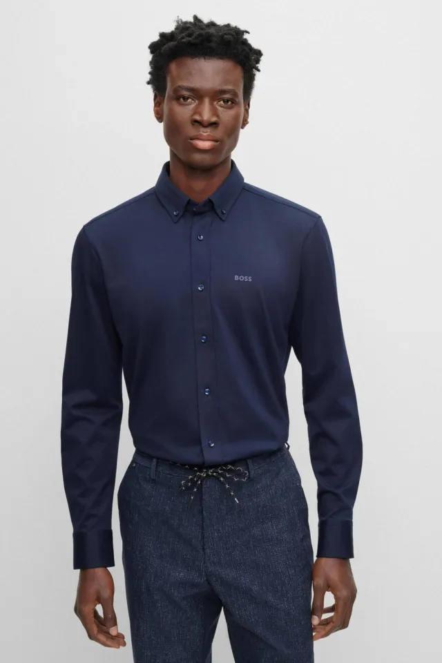 Boss regular fit overhemd met logo - donkerblauw Marine
