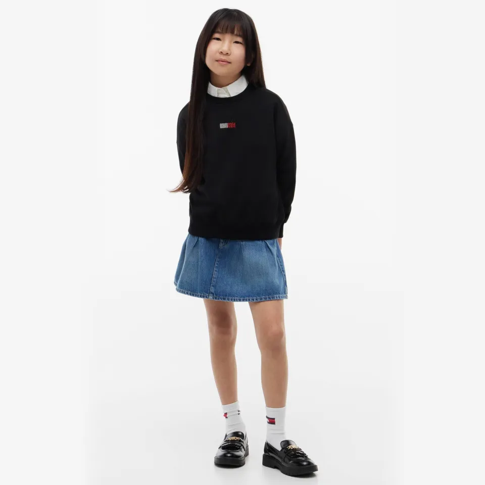 Tommy Hilfiger sweater met print en strass-steentjes - zwart