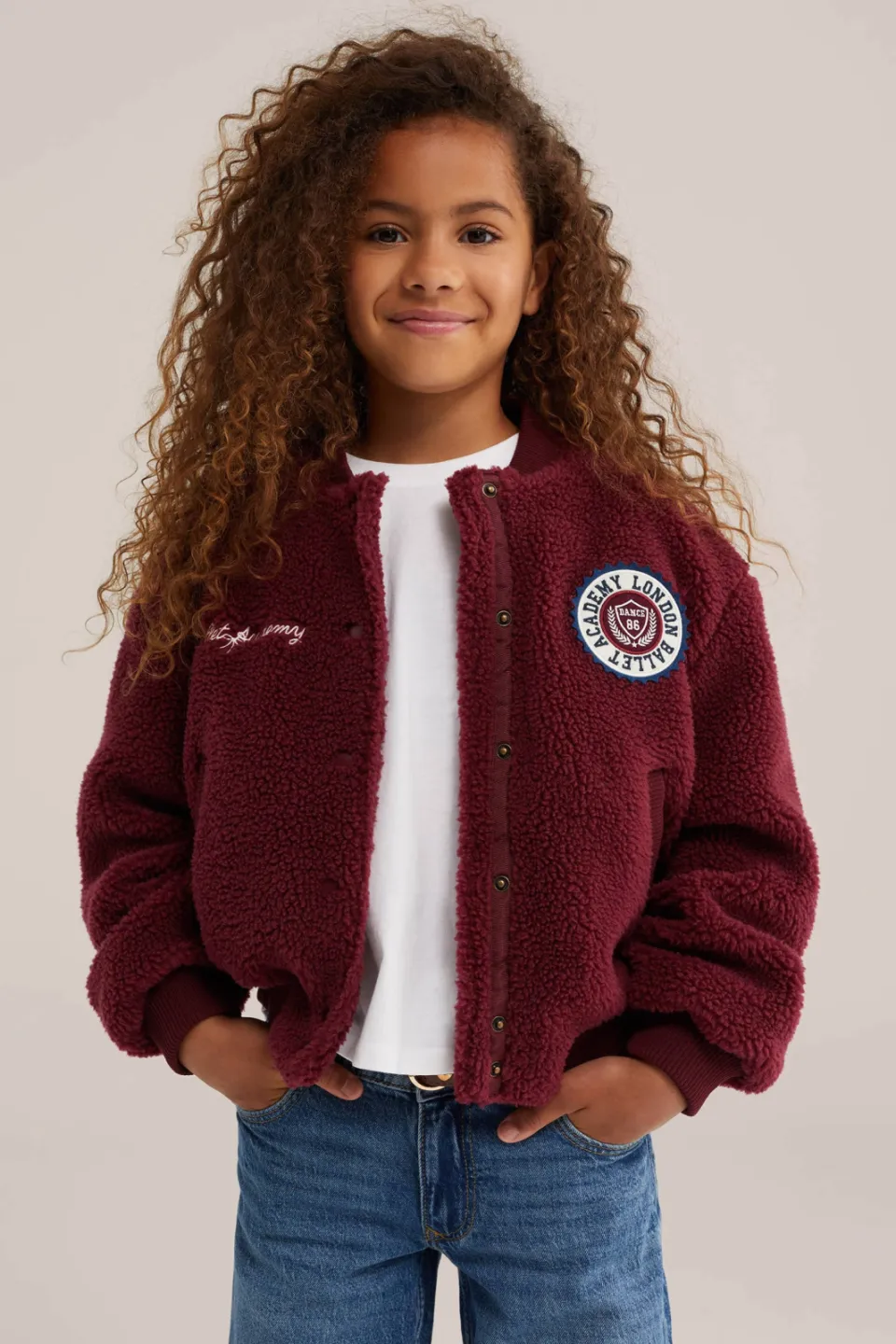 WE Fashion teddy bomberjas donkerrood