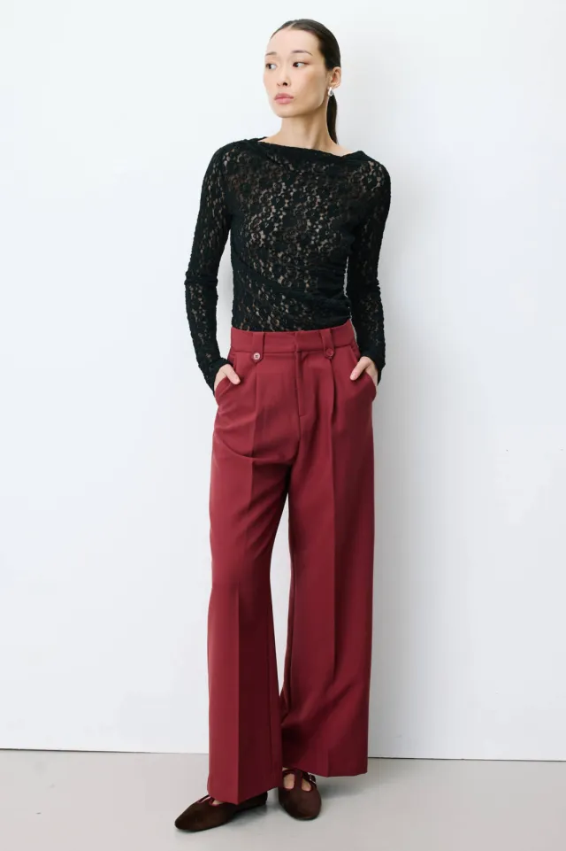 Grace & Mila straight leg broek - donkerrood Bordeaux