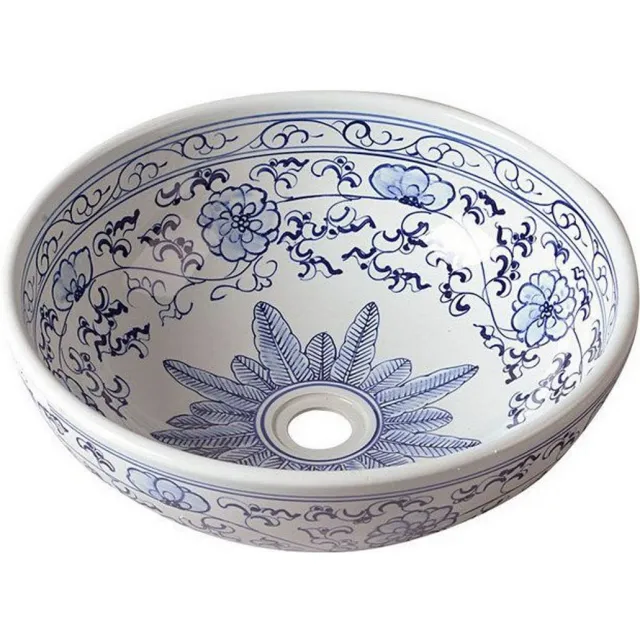 Sapho Waskom Sapho Priori Rond 42x15 cm Keramiek Bloemenpatroon Blauw / Wit