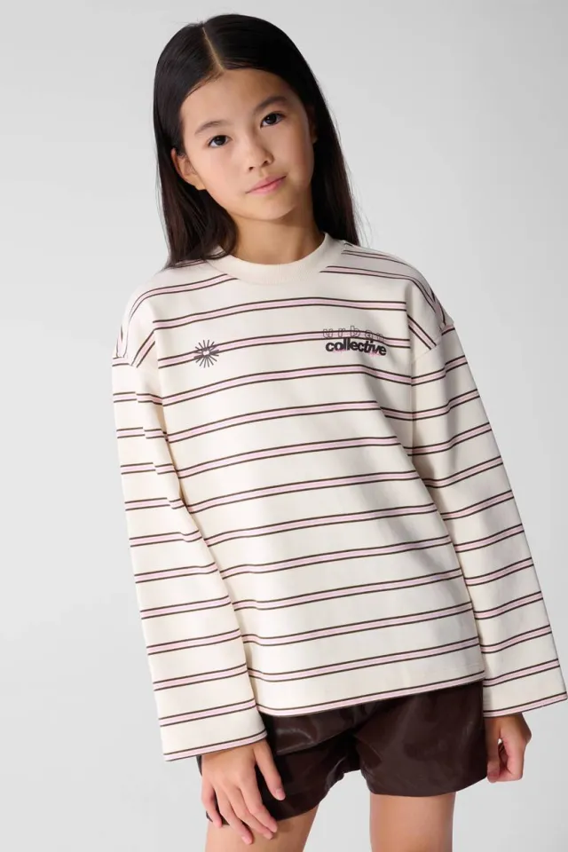 Shoeby gestreepte sweater met backprint - offwhite/roze/paars