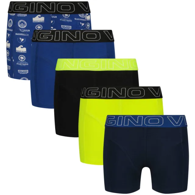 Vingino boxershorts set van 5 donkerblauw Donkerblauw/limegroen/zwart