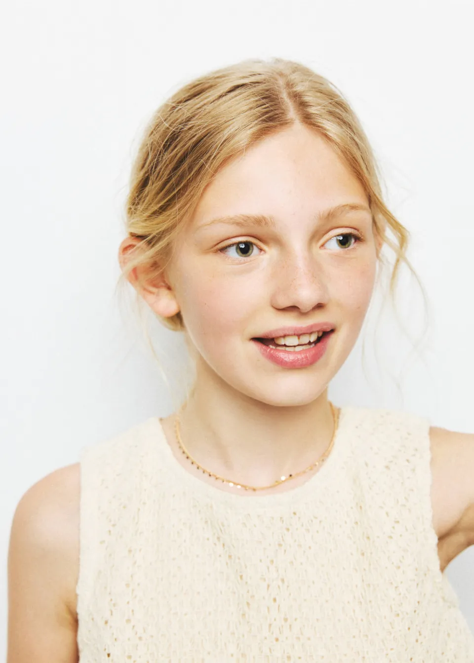 Mango Kids cropped gehaakte top lichtbeige, foto 5
