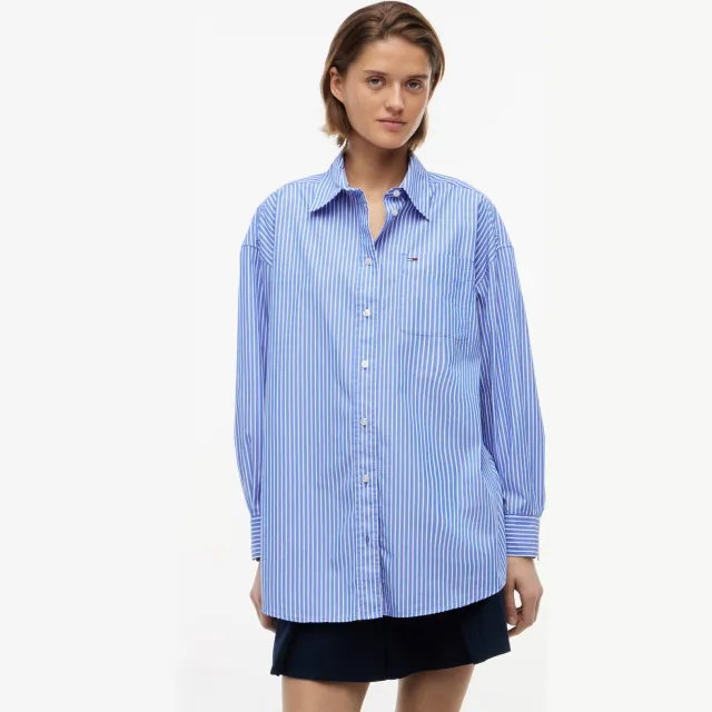 Tommy Jeans katoenen blouse blauw/wit Blauw/ wit