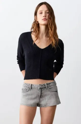 Mango low waist jeansshort grijs denim, foto 2