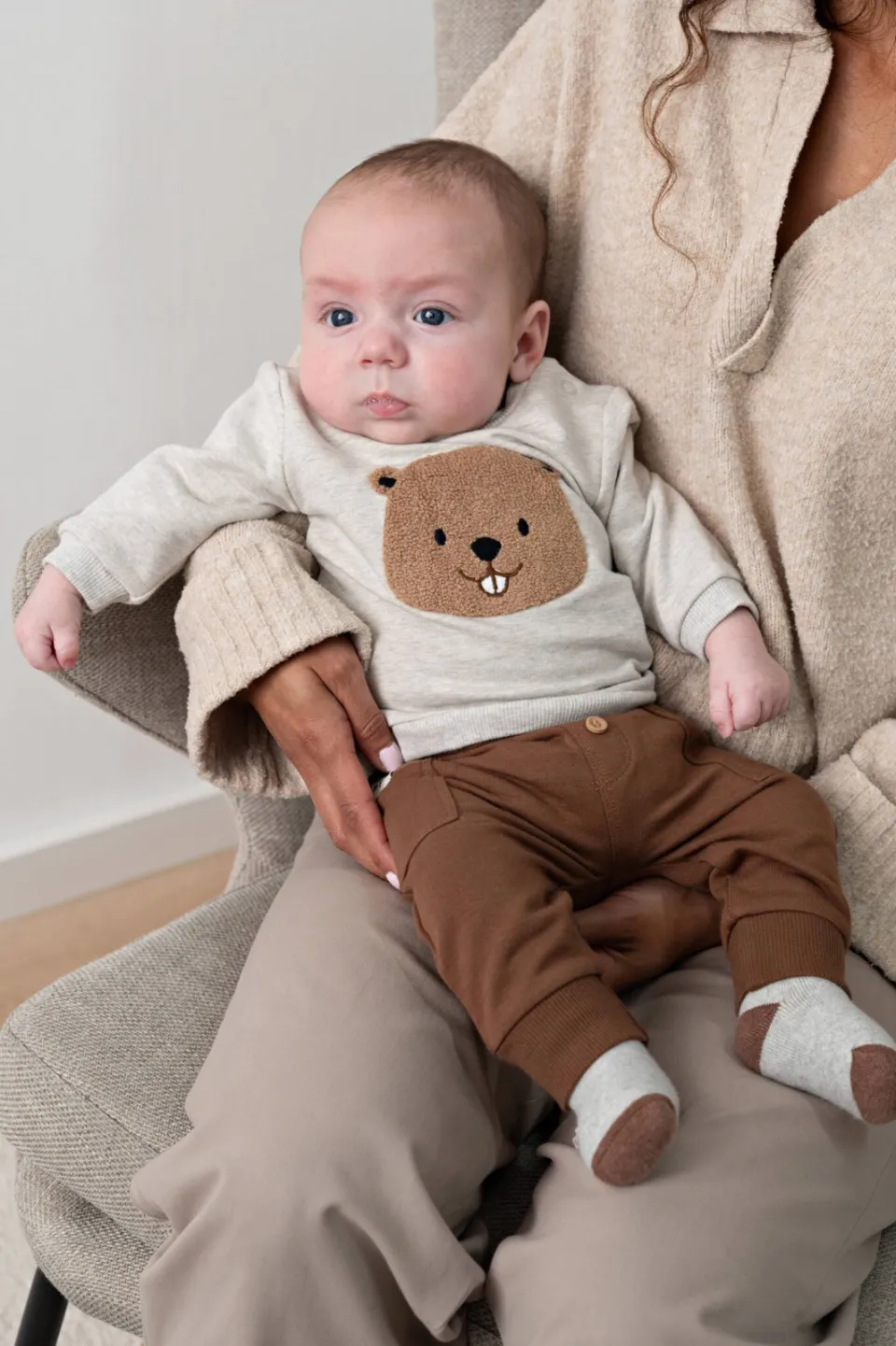 Feetje sweater met print - grijs Grijs melange/camel