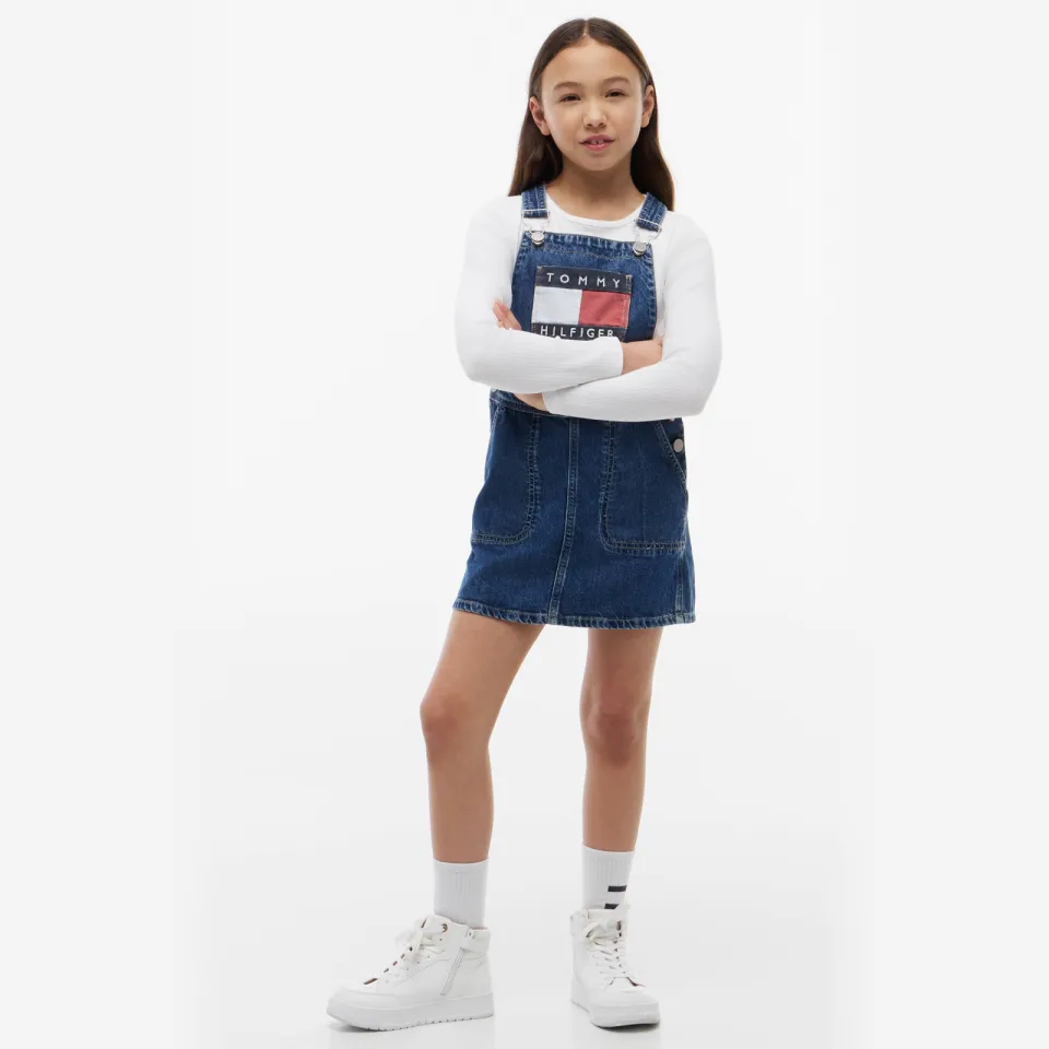 Tommy Hilfiger spijkerjurk met logo blauw Denim Medium