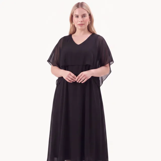 Yoek Chiffon maxi-jurk zwart