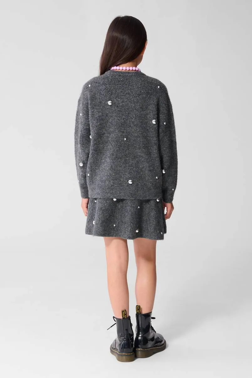 Shoeby korte rok met studs grijs, foto 4
