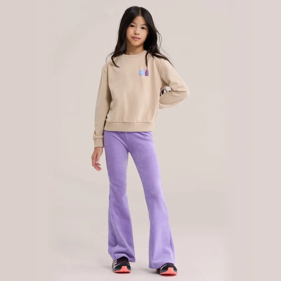 WE Fashion fluwelen flared broek paars