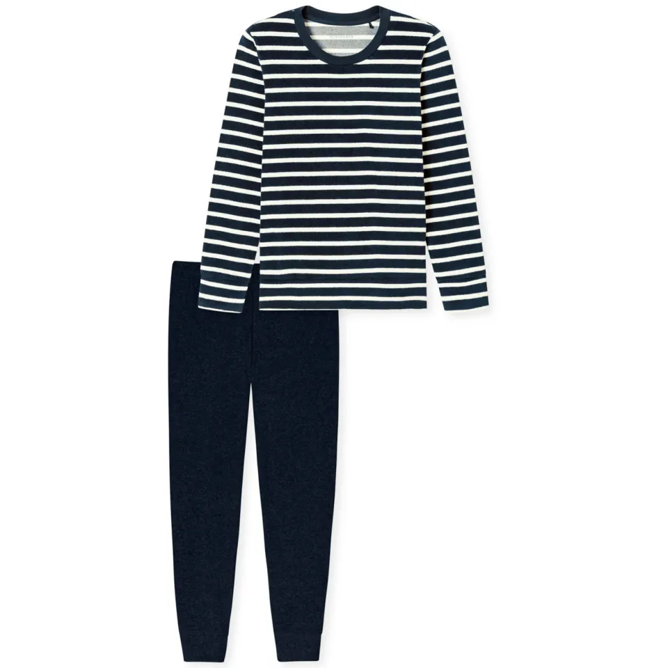 Schiesser Regular fit pyjama-set van katoenmix donkerblauw, foto 2