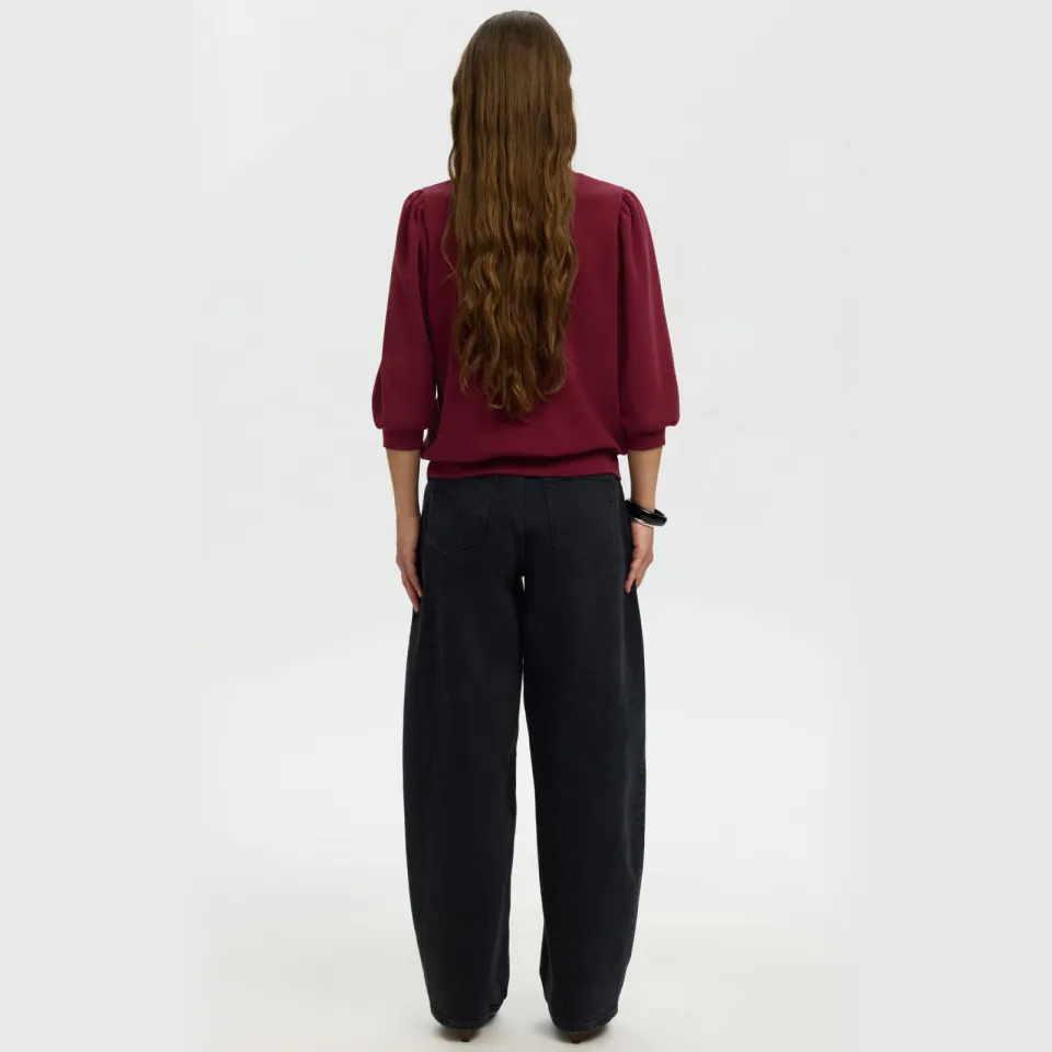 SELECTED WOMEN oversized sweater met plooien - donkerrood, foto 3