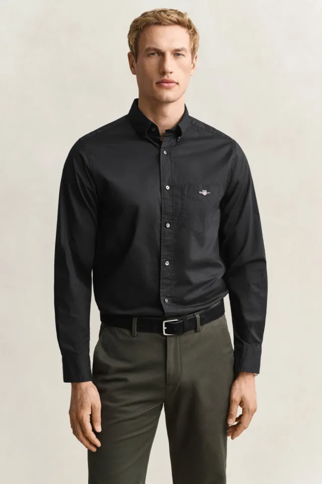 Gant regular fit poplin overhemd zwart