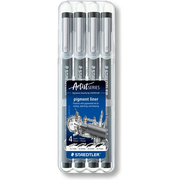 Staedtler Fineliner staedtler pigment 308 zwart set 4 stuks